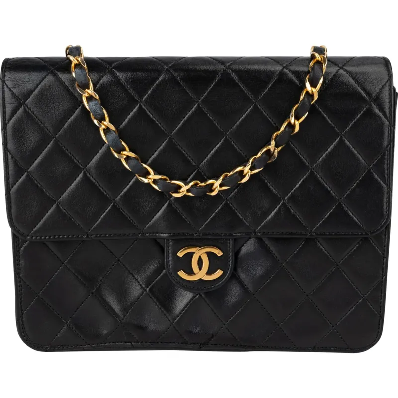 Chanel Quilted Lambskin 24K Gold Single Flap Shoulder Bag