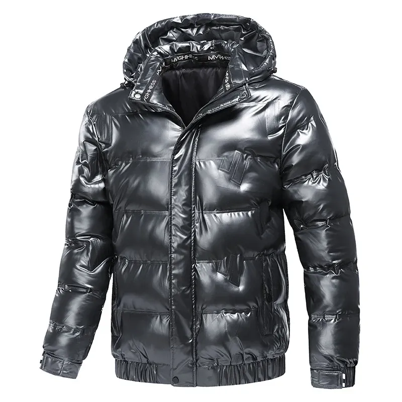Herren glänzende Funktionsjacke mit Kapuze und elastischen Bündchen – Taviero