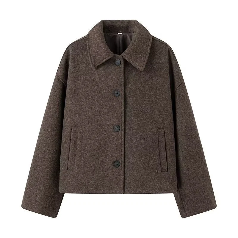 Damen Kurzjacke im Boxy‑Schnitt aus Wollmix mit Hemdkragen und Eingrifftaschen Echoarchiv