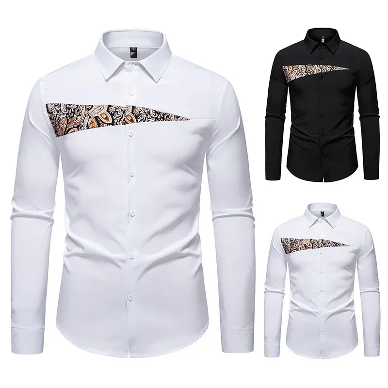 Herren modisches Langarmhemd mit Paisleymuster-Details – Arvello