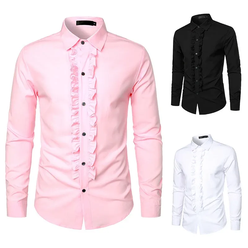 Herren Hemd mit Rüschen und eleganten Knopfdetails – Tianoro