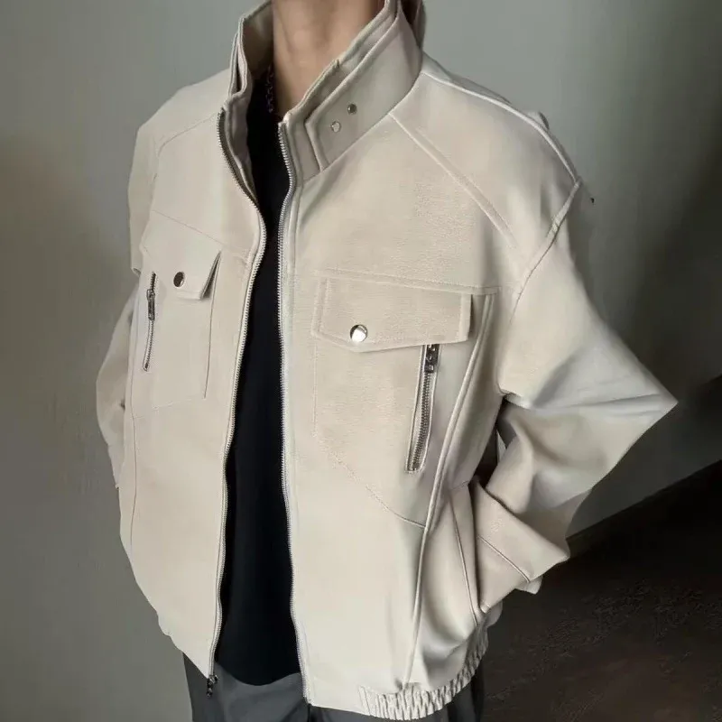 Herren lässige Utility-Jacke aus hochwertigem Kunstleder mit praktischen Taschen – Taviero