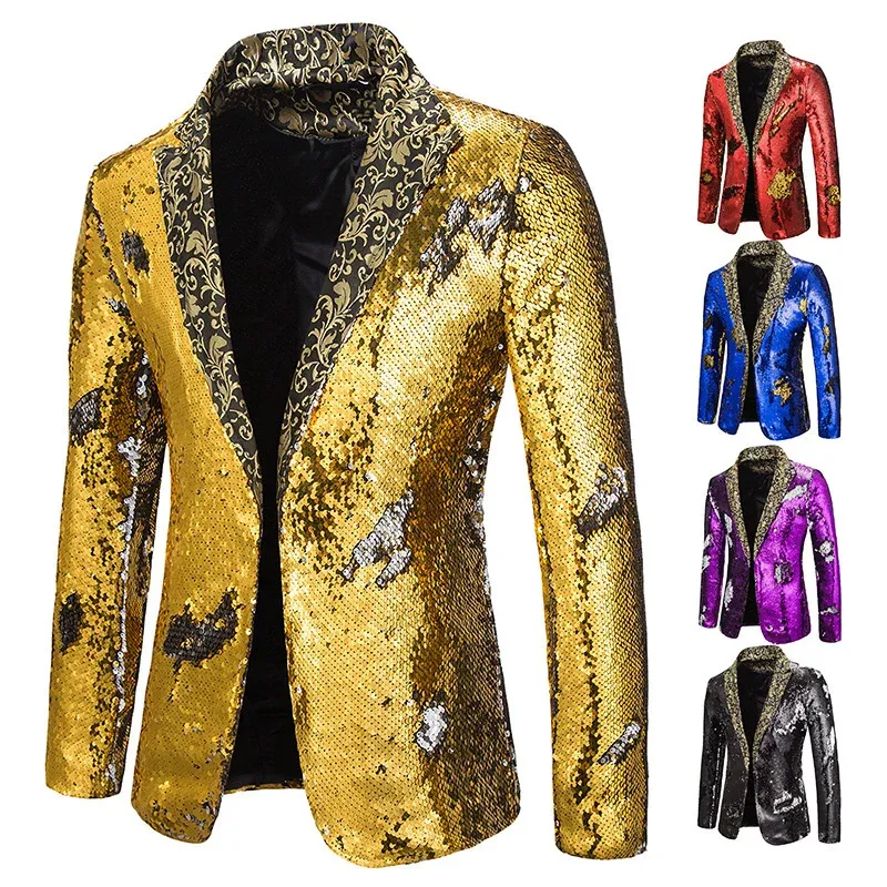 Herren extravagante Pailletten-Blazerjacke – Tianoro