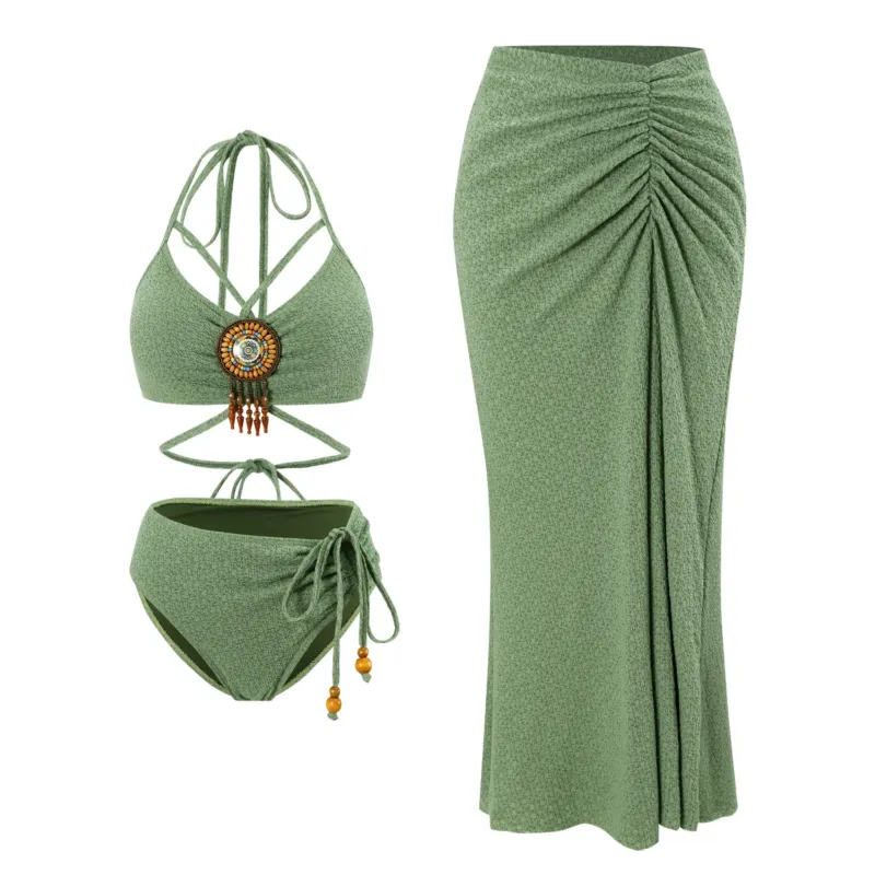 Damen trendy Schwimmanzug mit Raffungen und dekorativem Schmuck – Maréssa