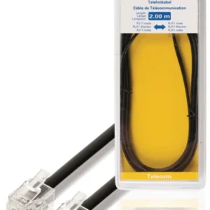 Valueline Telefonkabel RJ11 (6P4C) female - RJ11 (6P4C) female flach 2.00 m Schwarz