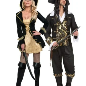 Piraten-Paarkostüm Seeräuber für Fasching schwarz-goldfarben